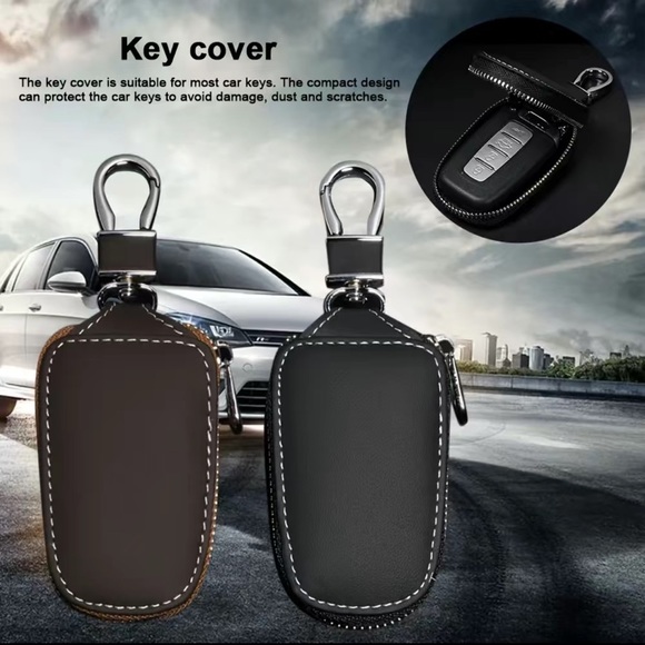 Car Keychain Protective Cover, High Quality Genuine Leather Universal Key Case - Picture 1 of 5